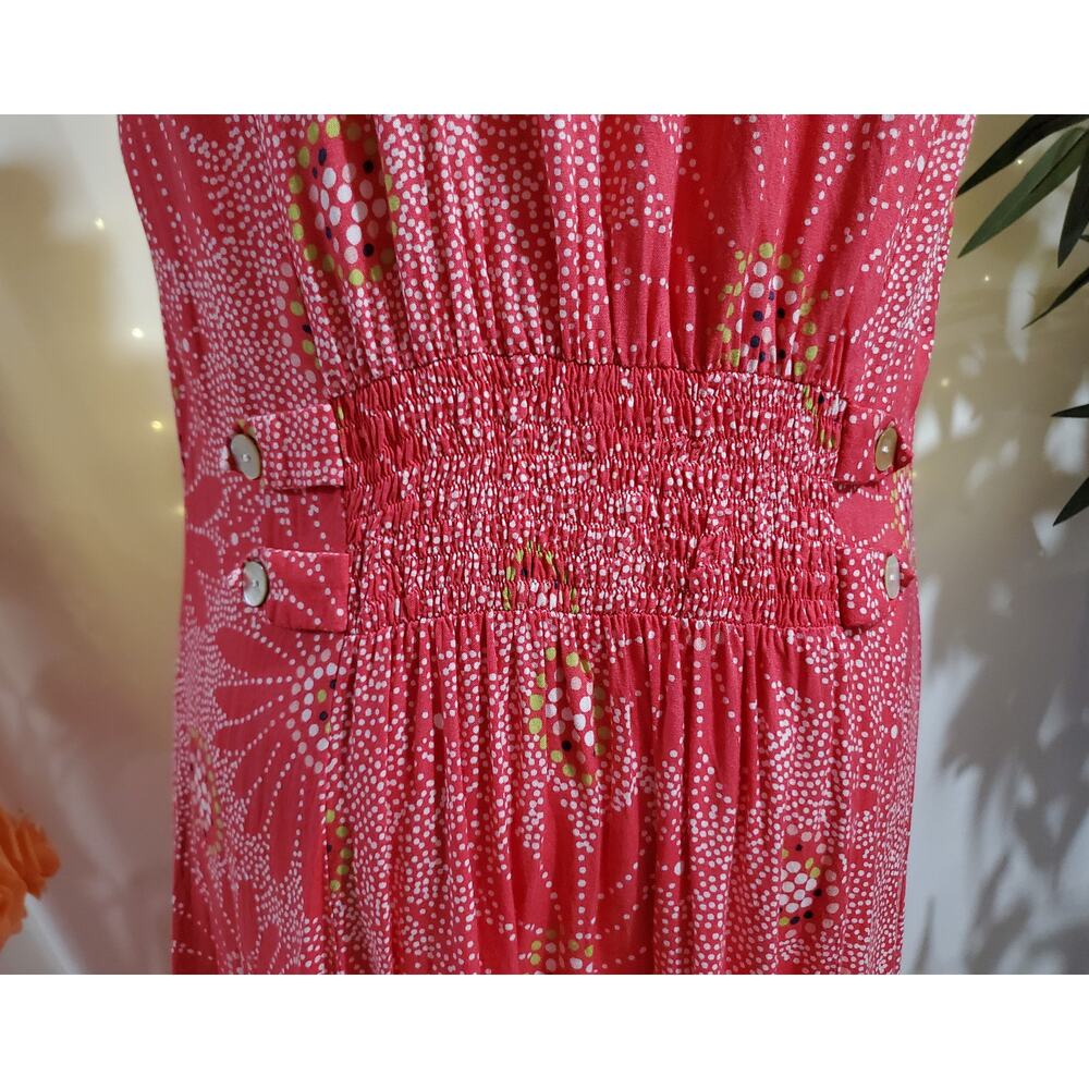 Vtg 90s Y2K JBS Ltd Shell Button Floral Smocked Maxi Dress Size 14 Pink Fairy - Picture 7 of 10